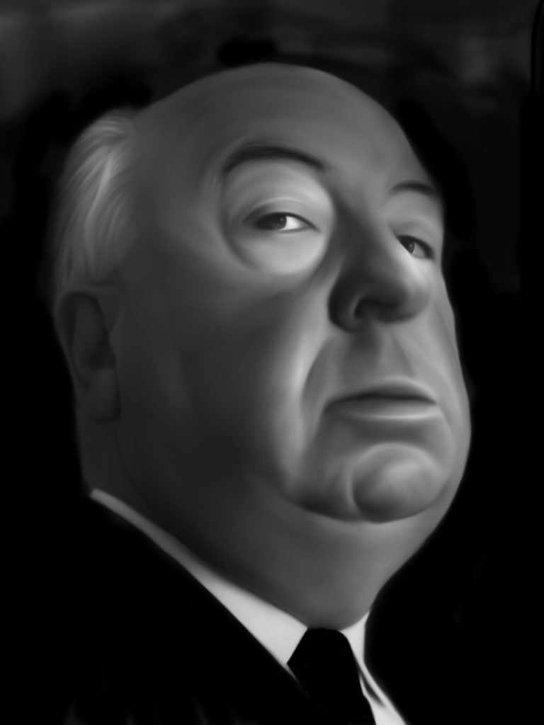 Alfred Hitchcock Black White Digital Painting